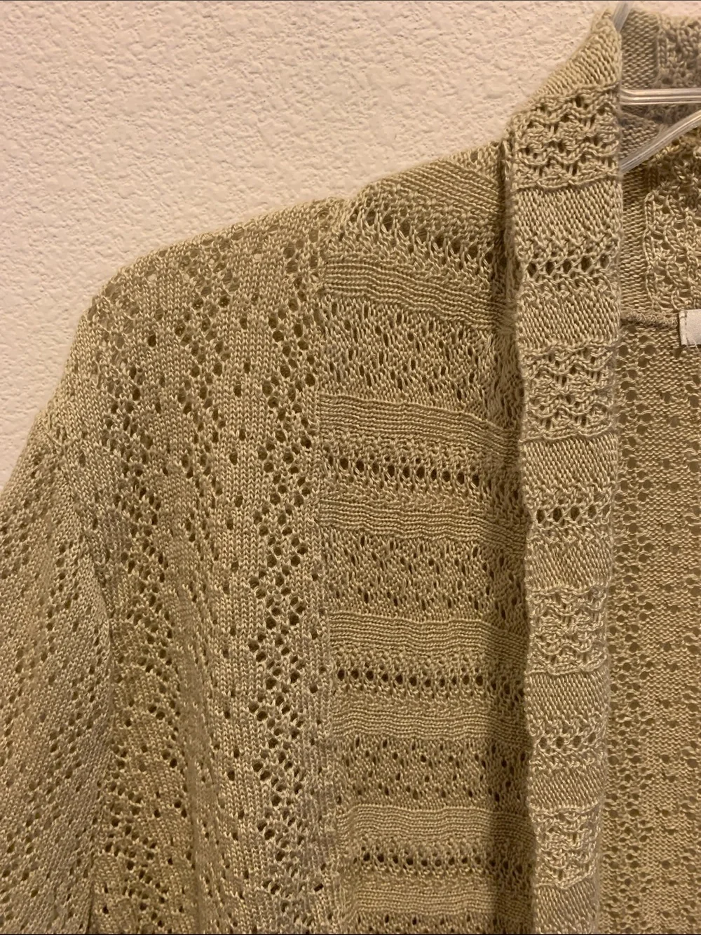 American Rag Open Front Knit (crochet-style)Women's Cardigan Empire Waist Tan XL
